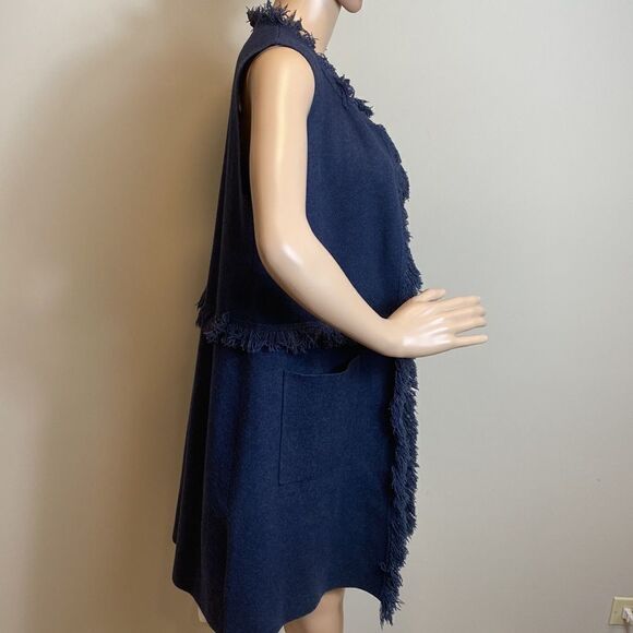 ❤️Last Chance II Sisters longline indigo fringe sweater vest size S - Picture 4 of 9